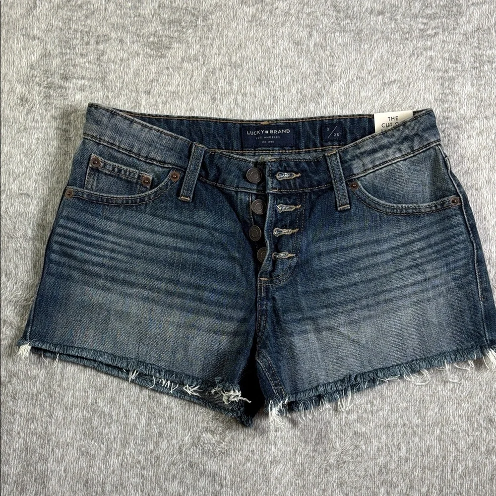 Lucky Brand Women’s Sz0/25 Dark‎ Blue Denim Cutoff Shorts Get Ready For Spring